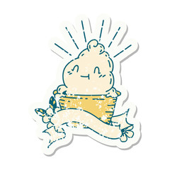 grunge sticker of tattoo style ice cream character
