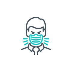dry cough head man in medical mask single line icon isolated on white. Perfect outline symbol Coronavirus Covid 19 disease prevention pandemic banner. Quality design element with editable Stroke