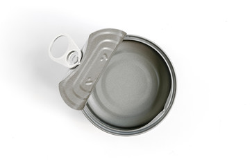 empty canned good on white background.
