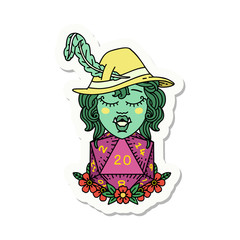 half orc bard with natural twenty dice roll  sticker