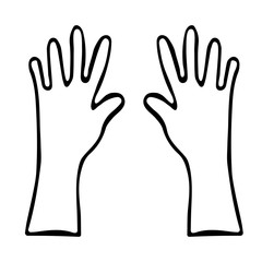 Vector illustration of protective gloves for cleaning the house, washing dishes, hand washing, gardening or medical. Hand drawn in Doodle style on an isolated white background