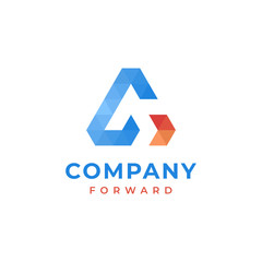 logo design modern sophisticated blue full triangles symbol with the letter C forward