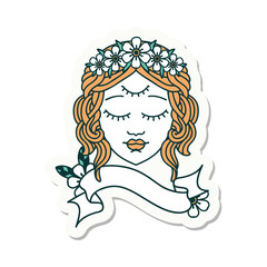 tattoo sticker with banner of female face with third eye