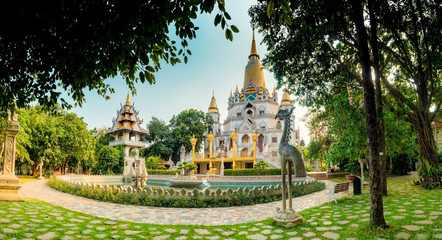 Buu Long pagoda has the unique combination of architectural style of India, Myanmar, Thailand and Vietnam, located at Ho Chi Minh city, Vietnam - obrazy, fototapety, plakaty