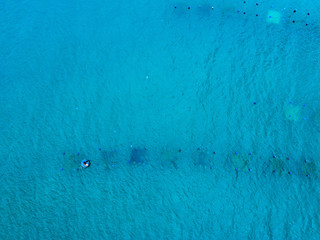 Aerial view of Lobster farming on the sea at Cam Ranh peninsula , Khanh Hoa, Vietnam

