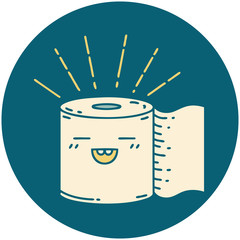 icon of tattoo style toilet paper character