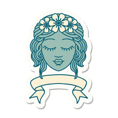 tattoo sticker with banner of female face with eyes closed