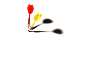 red dart sticking out of white space with shadow on a white background