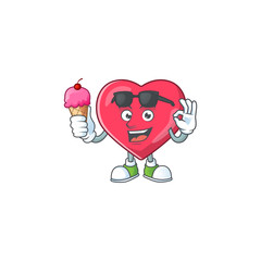 Cute heart medical notification cartoon character enjoying an ice cream