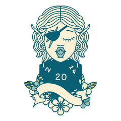 elf rogue character with natural twenty dice roll illustration