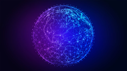 Global world network and telecommunication on earth. Elements of this image furnished by NASA - 3d illustration.