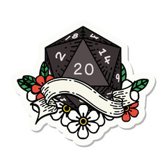 natural twenty D20 dice roll sticker