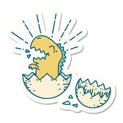 sticker of tattoo style hatching dinosaur
