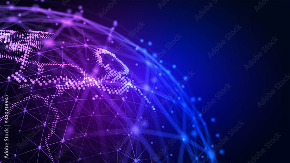 Wall mural connection lines globe. background with light effect. global international connectivity background. 