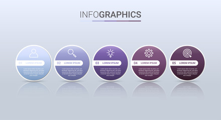Business data visualization, infographic template with 5 steps on gray background, vector illustration