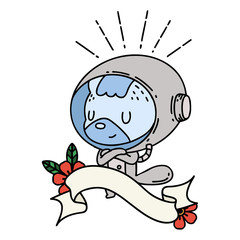 banner with tattoo style animal in astronaut suit
