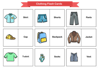 Clothing Flash Cards - Woman and man clothes and accessories collection.