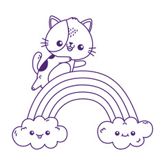cute little cat rainbow clouds kawaii cartoon character