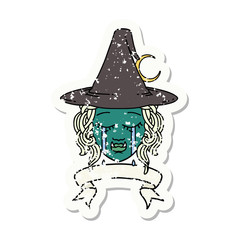 crying half orc witch character face illustration