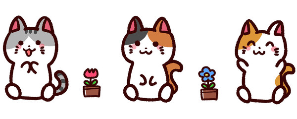 間隔をあけて座る猫　ソーシャルディスタンス