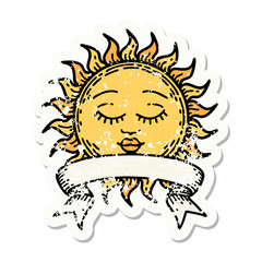 grunge sticker with banner of a sun