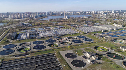 Aerial picture. Wastewater treatment plant. Cleaning water reservoirs. Sewage wastewater cleaning plant. Kiev | Kyiv, Ukraine