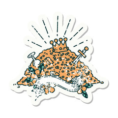 grunge sticker of tattoo style pile of gold