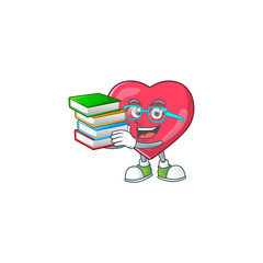 A mascot design of heart medical notification student character with book