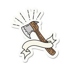 sticker of tattoo style hatchet axe