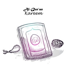 Hand Drawn sketch of Holy book of the Koran describe the Night of Lailatul Qadr for Ramadan Kareem and islamic design element , Vector Illustration EPS 10