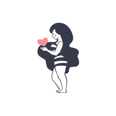 portrait of cartoon romantic girl holding a pink heart