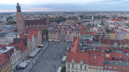 Obraz premium Aerial view of Wroclaw old town market square. 