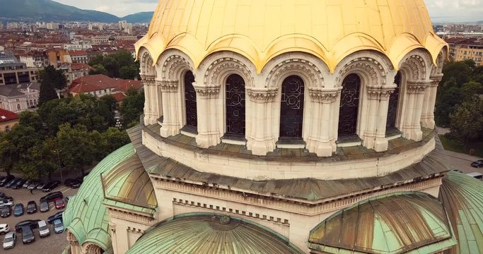 Aerial View to the St. Alexander Nevsky Cathedral in the Sofia City Center, Bulgaria