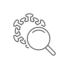 Searching coronavirus linear icon on white background. Editable stroke