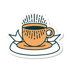 tattoo sticker with banner of cup of coffee