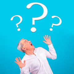 adult or senior man isolated on color background