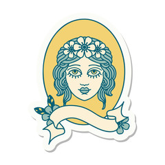 tattoo sticker with banner of a maiden