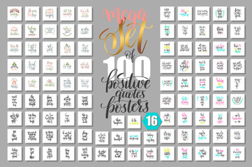 mega set of 100 positive quotes posters, motivational and inspirational phrases isolated to print, typography slogans