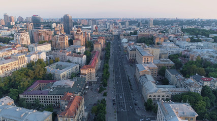 Fototapeta premium Aerial view. Flying above city center. Kyiv, Ukraine. 4K