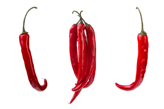 red chilli pods on a white isolated background