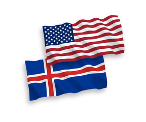 Flags of Iceland and America on a white background