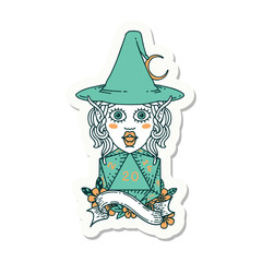 elf mage character with natural twenty dice roll sticker