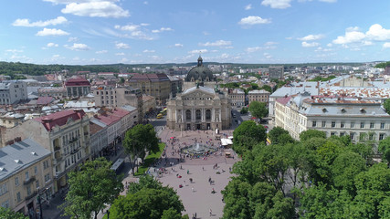 Fototapeta na wymiar Aerial view of Lviv opera and ballet theatre. Lviv city center. Ukraine.