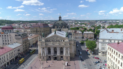 Fototapeta na wymiar Aerial view of Lviv opera and ballet theatre. Lviv city center. Ukraine.