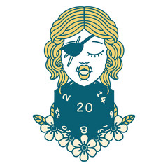 half orc rogue with natural twenty dice roll illustration