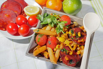 Penne au maïs au chorizo