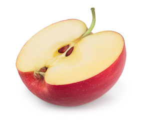 Red apple half isolated on white background with clipping path and full depth of field
