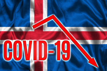 Fototapeta na wymiar COVID-19 decline graph on the flag of Iceland.