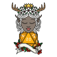 elf druid character with natural twenty dice roll illustration