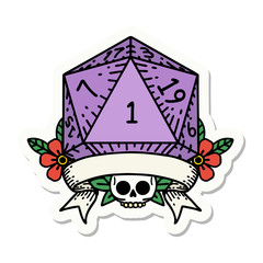 natural one d20 dice roll sticker